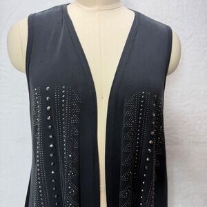 VOCAL USA Black Embellished Sleeveless Vest Rhinestone Sheer Back Medium